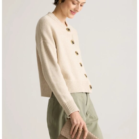 🍂 NWT Quince 100% Organic Cotton Button Front Cardigan – Speckled Beige, Size M - Picture 5 of 11